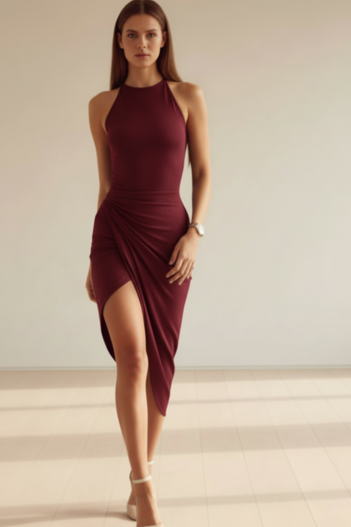 Abito Elegante con Spacco Asimmetrico