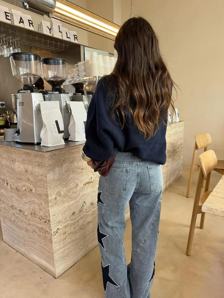 Melisa | Jeans Donna a Gamba Dritta con Dettaglio Stelle