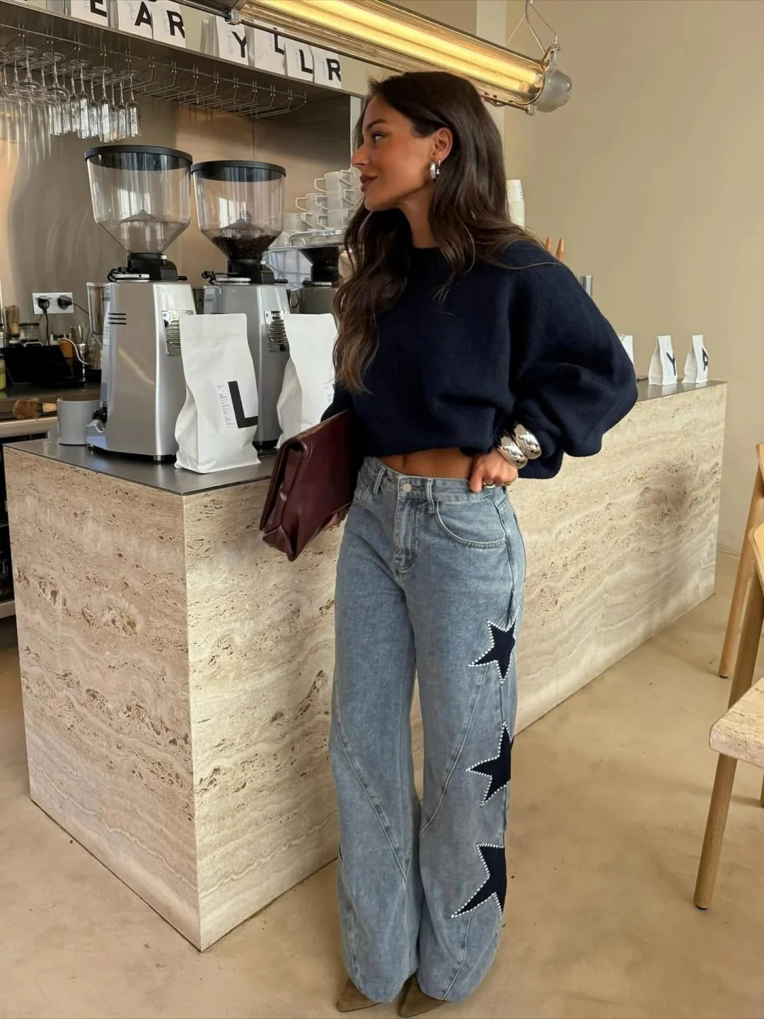 Melisa | Jeans Donna a Gamba Dritta con Dettaglio Stelle