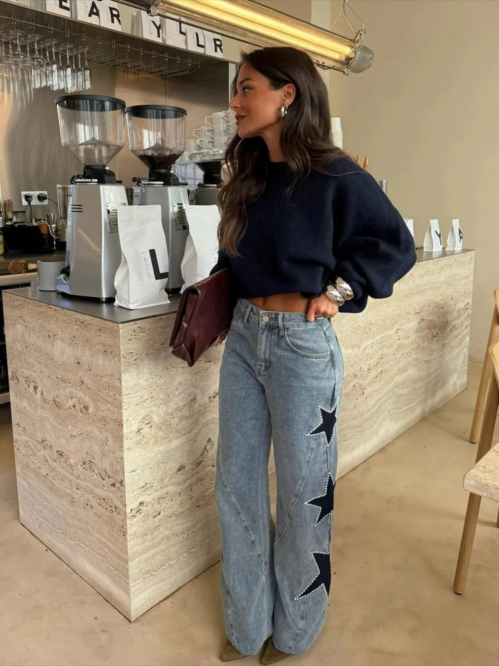 Melisa | Jeans Donna a Gamba Dritta con Dettaglio Stelle